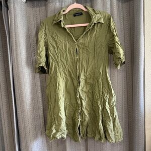 Women's Olive Green Button-Down Tunic Shirt Dress